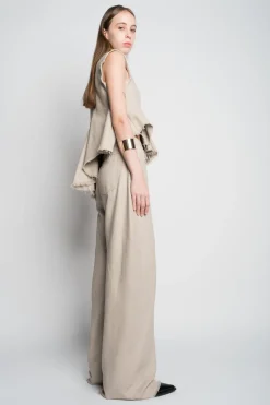 BEIGE WOVEN BOYFRIEND TROUSERS