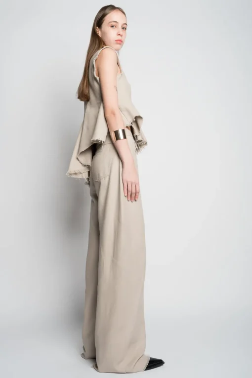 BEIGE WOVEN BOYFRIEND TROUSERS