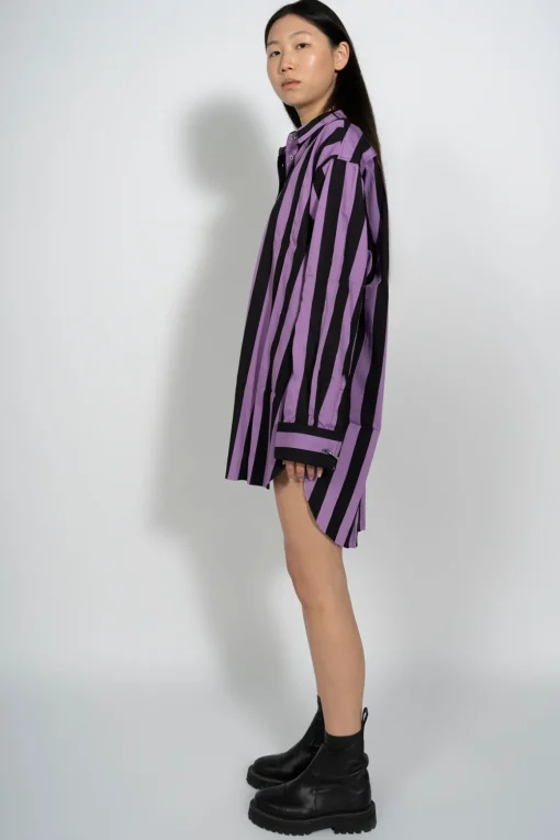 BLACK AND LILAC STRIPED XXL SHIRT