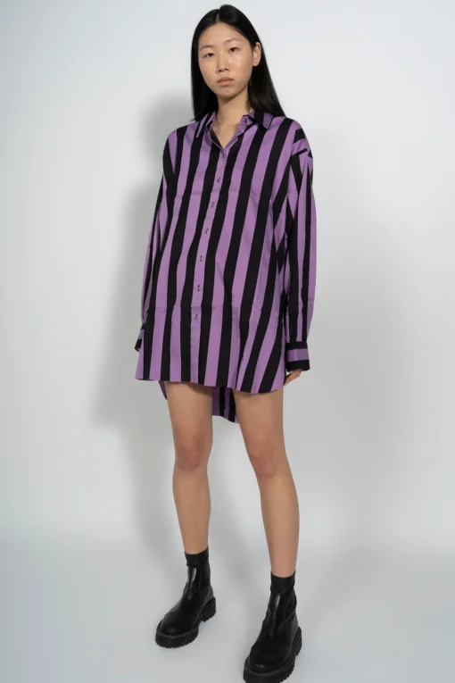 BLACK AND LILAC STRIPED XXL SHIRT