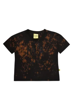 BLACK AND ORANGE SPLATTERED LOGO T-SHIRT