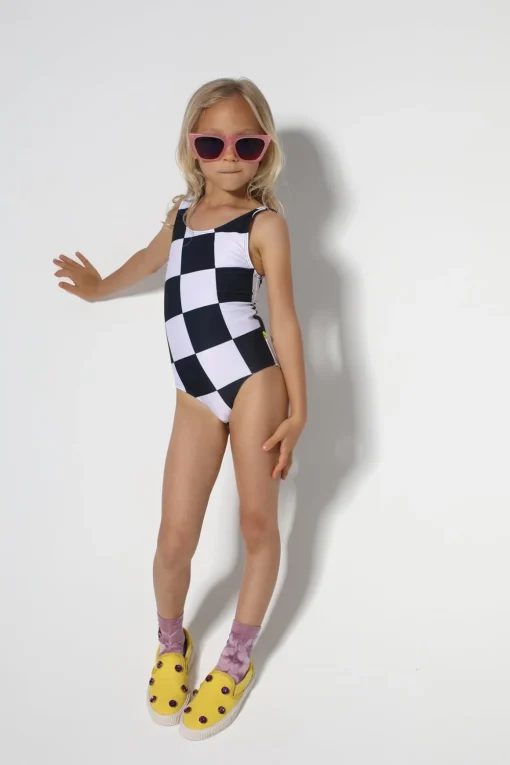 BLACK AND WHITE CHECKS SWIMSUIT