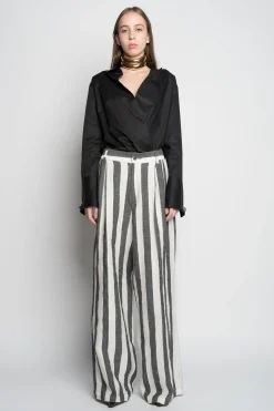 BLACK AND WHITE STRIPES WIDE LEG TROUSERS