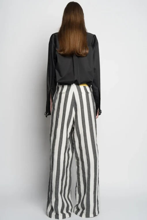 BLACK AND WHITE STRIPES WIDE LEG TROUSERS
