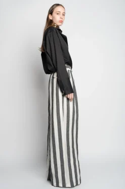 BLACK AND WHITE STRIPES WIDE LEG TROUSERS