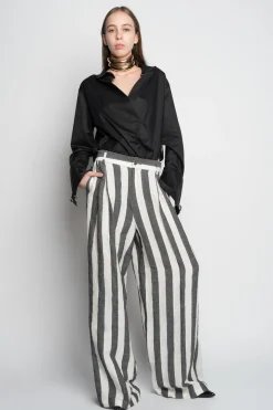 BLACK AND WHITE STRIPES WIDE LEG TROUSERS