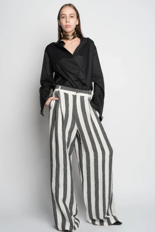 BLACK AND WHITE STRIPES WIDE LEG TROUSERS