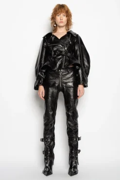 BLACK BIKER LEATHER TROUSERS