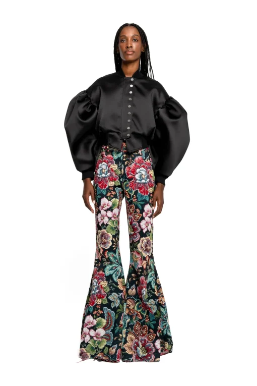 BLACK BOMBER JACKET WITH PUFF SLEEVES