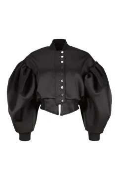 BLACK BOMBER JACKET WITH PUFF SLEEVES