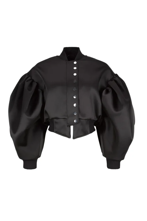 BLACK BOMBER JACKET WITH PUFF SLEEVES