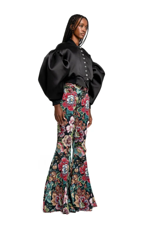 BLACK BOMBER JACKET WITH PUFF SLEEVES