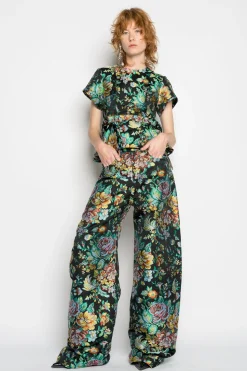 BLACK BROCADE BOYFRIEND TROUSERS