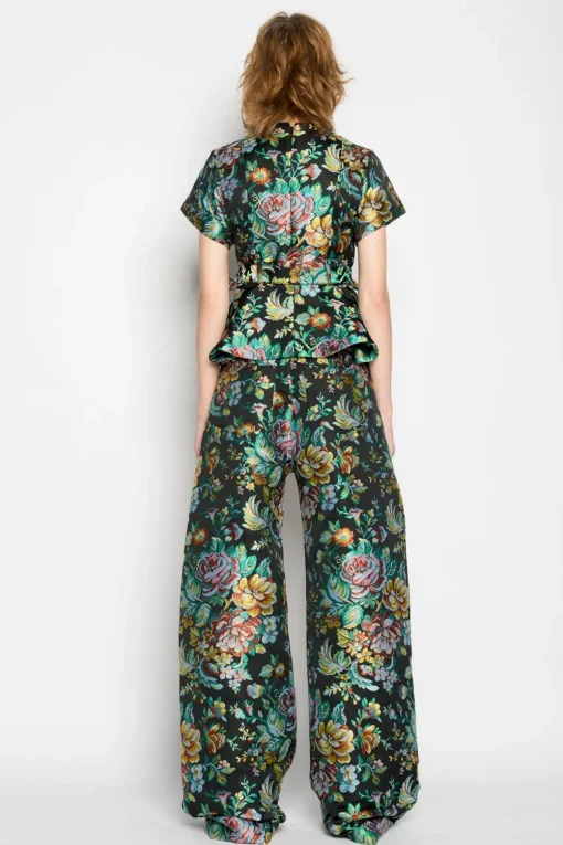 BLACK BROCADE BOYFRIEND TROUSERS