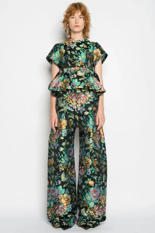 BLACK BROCADE BOYFRIEND TROUSERS
