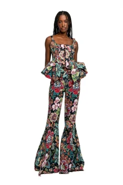 BLACK BROCADE CORSET WITH FRONT HOOK & EYE CLOSURE