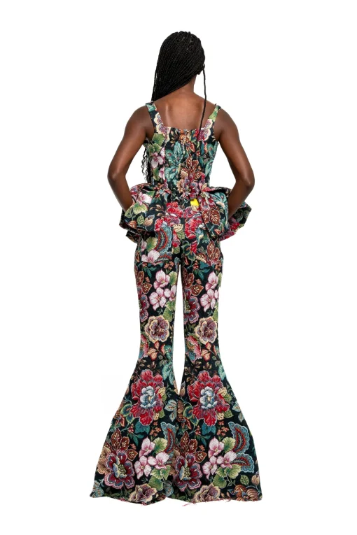 BLACK BROCADE CORSET WITH FRONT HOOK & EYE CLOSURE