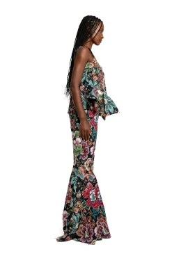 BLACK BROCADE CORSET WITH FRONT HOOK & EYE CLOSURE