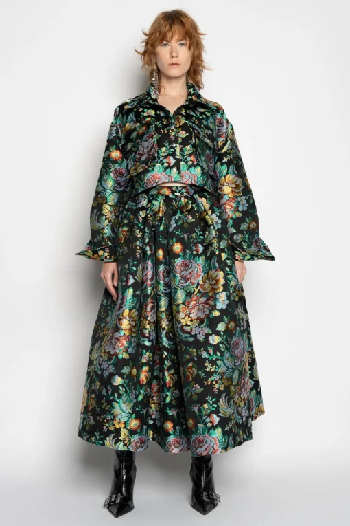 BLACK BROCADE CROPPED OVERSHIRT