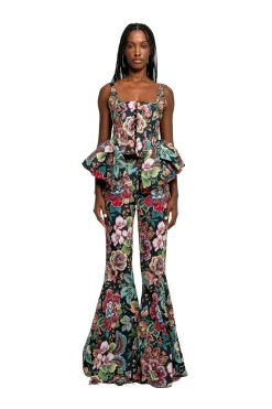 BLACK BROCADE EXTREME FLARE TROUSERS