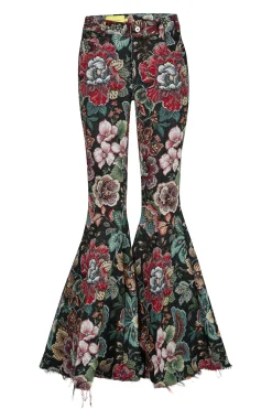 BLACK BROCADE EXTREME FLARE TROUSERS