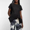 BLACK CAP SLEEVE PLISSE T-SHIRT