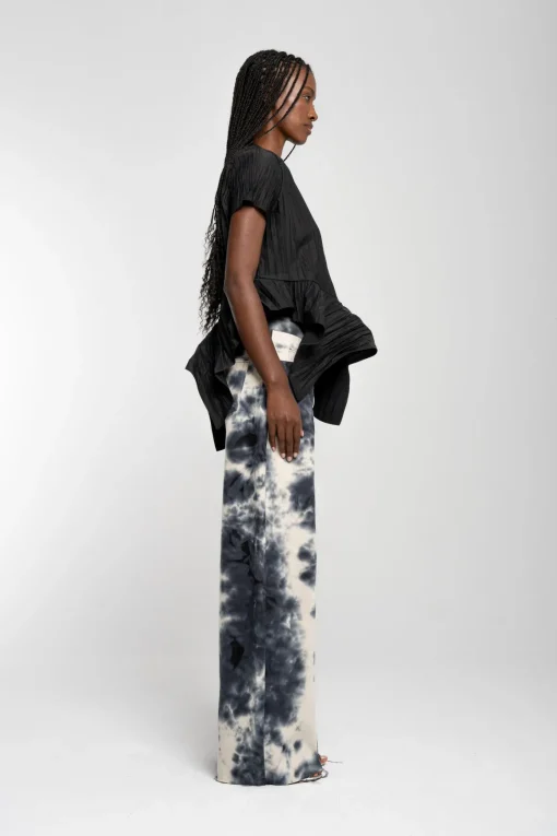 BLACK CAP SLEEVE PLISSE T-SHIRT