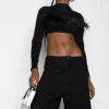 BLACK CROPPED FEATHER TOP