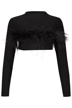 BLACK CROPPED FEATHER TOP