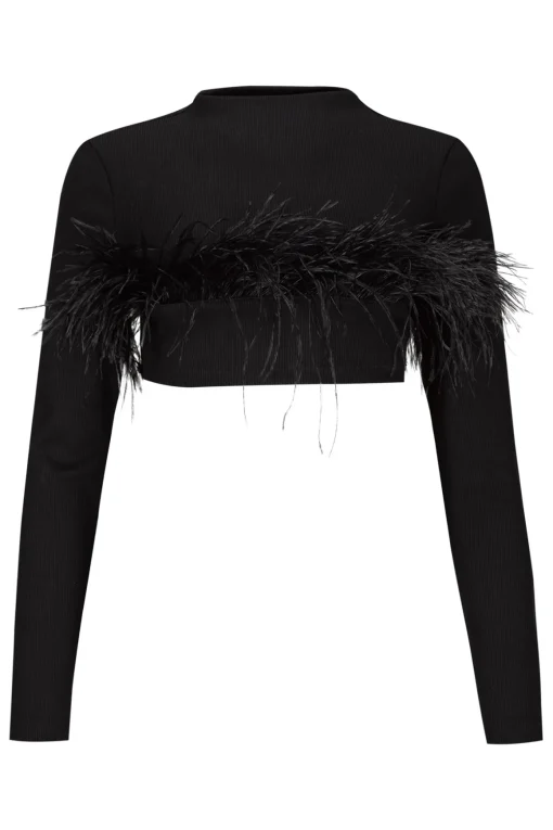 BLACK CROPPED FEATHER TOP
