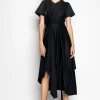 BLACK CROSS WAIST DRAPE T-SHIRT DRESS