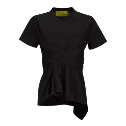 BLACK CROSS WAIST DRAPE T-SHIRT