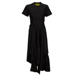 BLACK CROSS WAIST DRAPE T-SHIRT DRESS