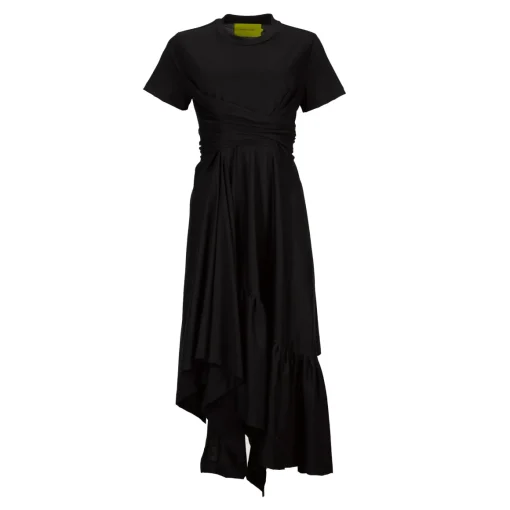 BLACK CROSS WAIST DRAPE T-SHIRT DRESS