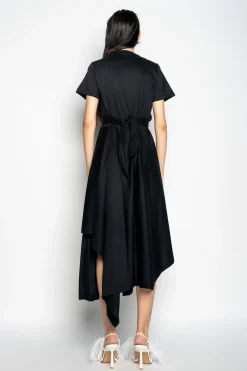 BLACK CROSS WAIST DRAPE T-SHIRT DRESS