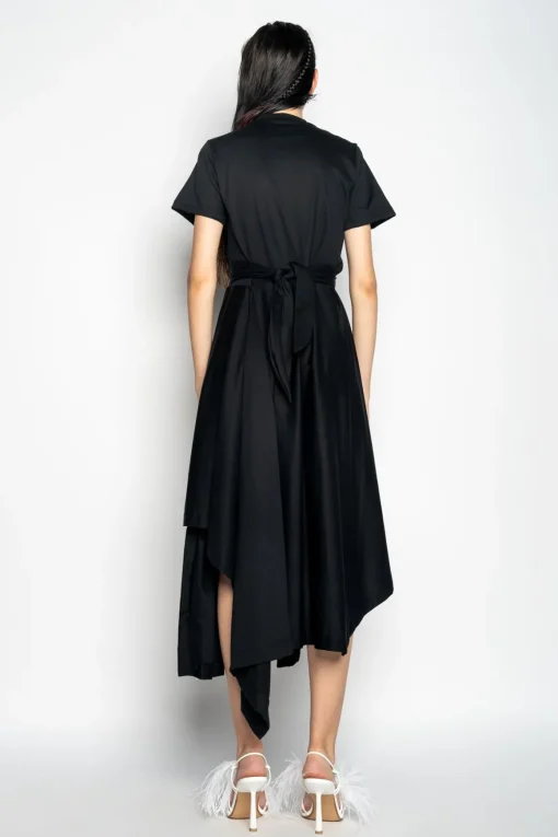 BLACK CROSS WAIST DRAPE T-SHIRT DRESS