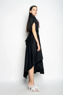BLACK CROSS WAIST DRAPE T-SHIRT DRESS