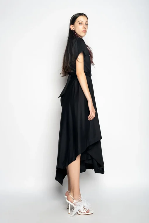 BLACK CROSS WAIST DRAPE T-SHIRT DRESS