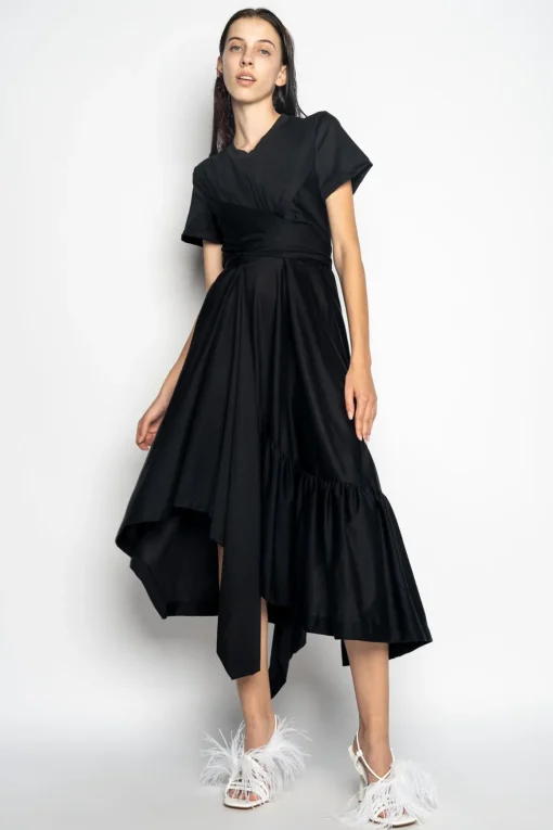 BLACK CROSS WAIST DRAPE T-SHIRT DRESS