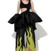 BLACK CUT OUT TOP WITH TAFETA FRILL HEM