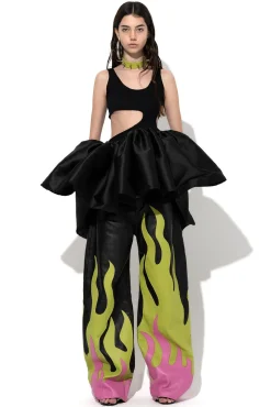 BLACK CUT OUT TOP WITH TAFETA FRILL HEM