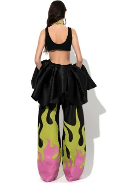 BLACK CUT OUT TOP WITH TAFETA FRILL HEM