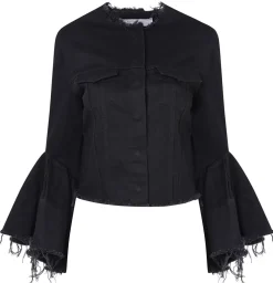 BLACK DENIM CLASSIC FITTED JACKET WITH BELL SLEEVES