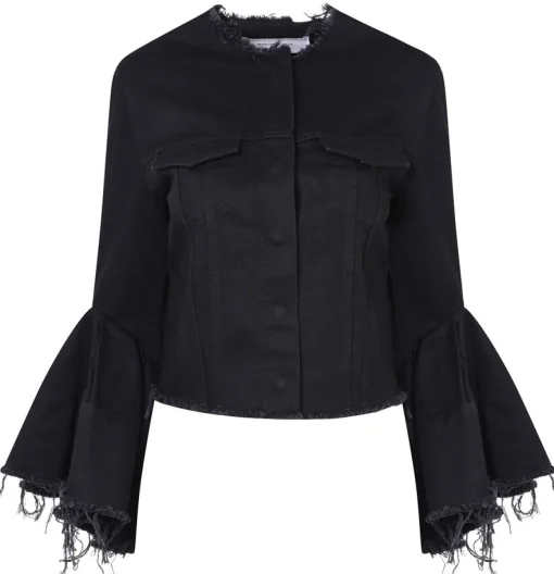 BLACK DENIM CLASSIC FITTED JACKET WITH BELL SLEEVES