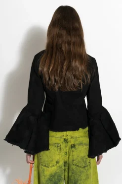 BLACK DENIM CLASSIC FITTED JACKET WITH BELL SLEEVES