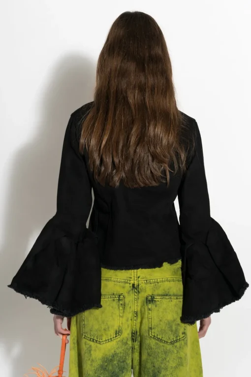 BLACK DENIM CLASSIC FITTED JACKET WITH BELL SLEEVES