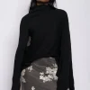 BLACK DRAPED JUMPER IN MERINO KNIT