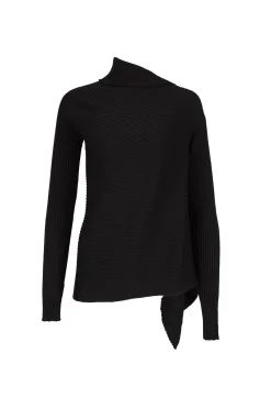 BLACK DRAPED JUMPER IN MERINO KNIT