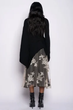 BLACK DRAPED JUMPER IN MERINO KNIT