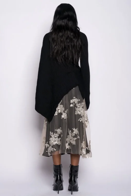 BLACK DRAPED JUMPER IN MERINO KNIT